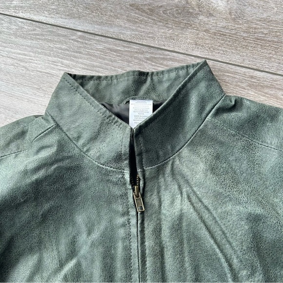 Avon  Olive Green Knit Sleeves Leather Jacket Full Zip - Picture 5 of 16